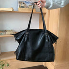 Women's Black Soft Faux Leather Tote Shoulder