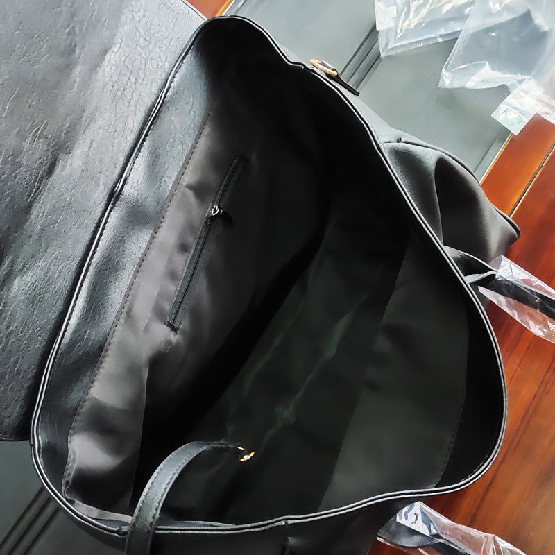 Soft Leather Work Tote Handbag with Clasp