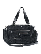 Glossy Black Multi-Pocket Tote Handbag