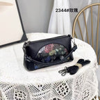Floral Embossed Soft Leather Shoulder Bag