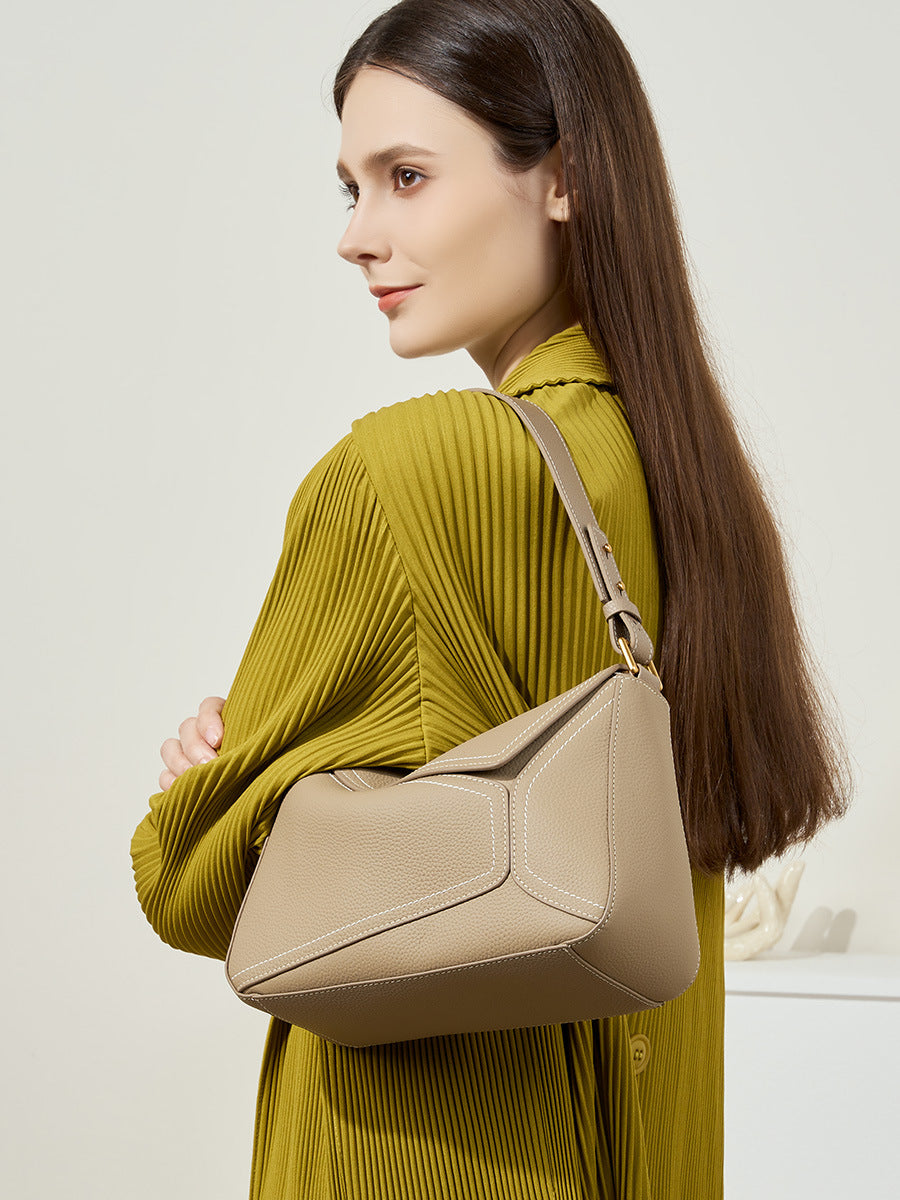 Ladies Cowhide Geometric Shoulder Crossbody Bag