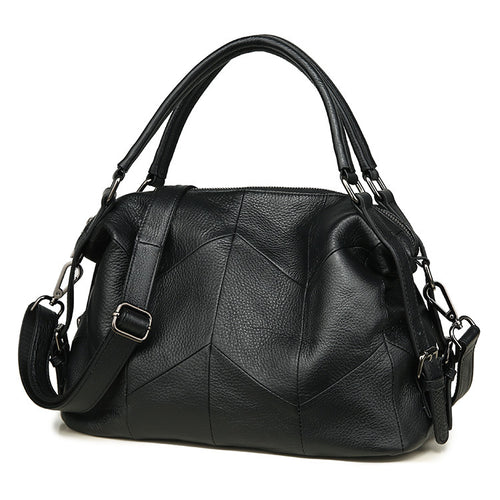 Black Leather Patchwork Shoulder Crossbody Handbag