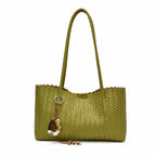 Black Woven Faux Leather Shoulder Bag