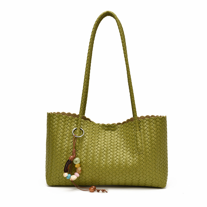 Black Woven Faux Leather Shoulder Bag