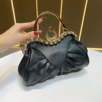 Elegant Pleated Evening Handbag with Crystals