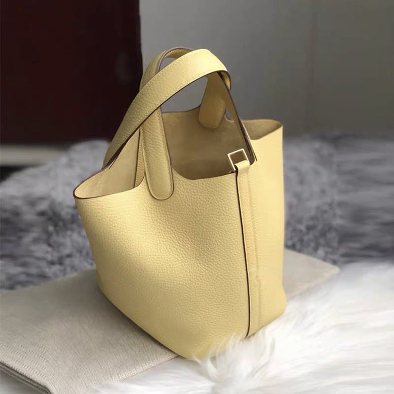 Women's Pebbled Leather Bucket Handbag
