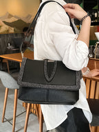 Black Soft Leather Rhinestone Shoulder Crossbody Bag
