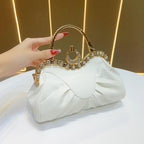 Elegant Pleated Evening Handbag with Crystals
