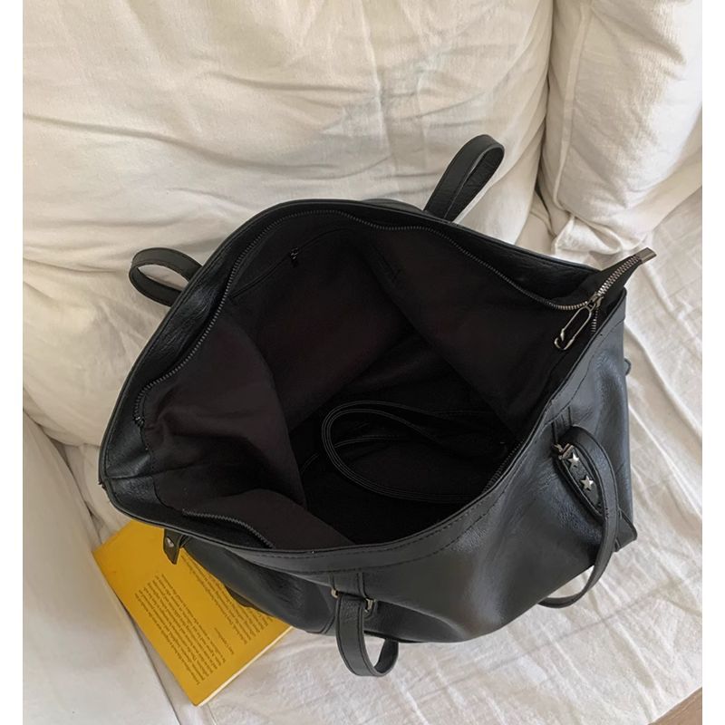 Women's Black Soft Faux Leather Tote Shoulder