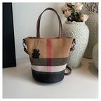 Versatile Canvas Stripe Cowhide Shoulder Bag