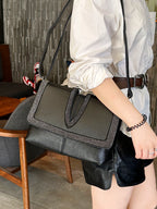 Black Soft Leather Rhinestone Shoulder Crossbody Bag
