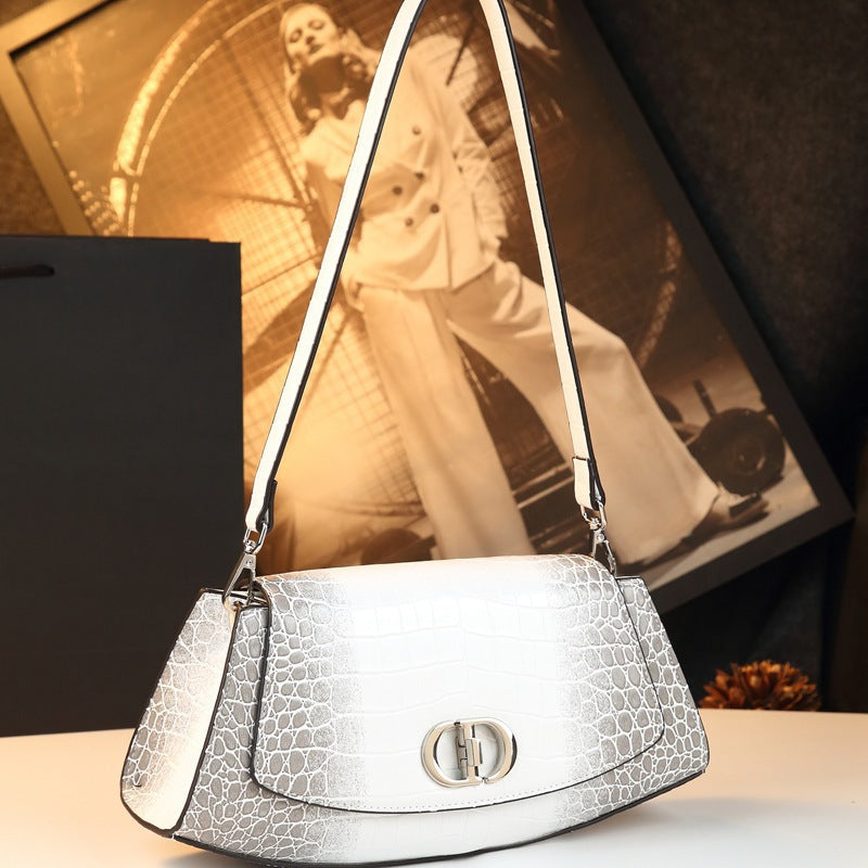 Genuine Leather Croc Embossed Shoulder Handbag