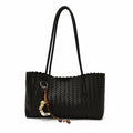Black Woven Faux Leather Shoulder Bag
