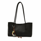 Black Woven Faux Leather Shoulder Bag