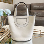 Pebbled Leather D-Pocket Bucket Handbag