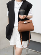 Premium Cowhide Kelly Style Shoulder Handbag