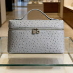 Genuine Leather Ostrich Pattern Box Handbag