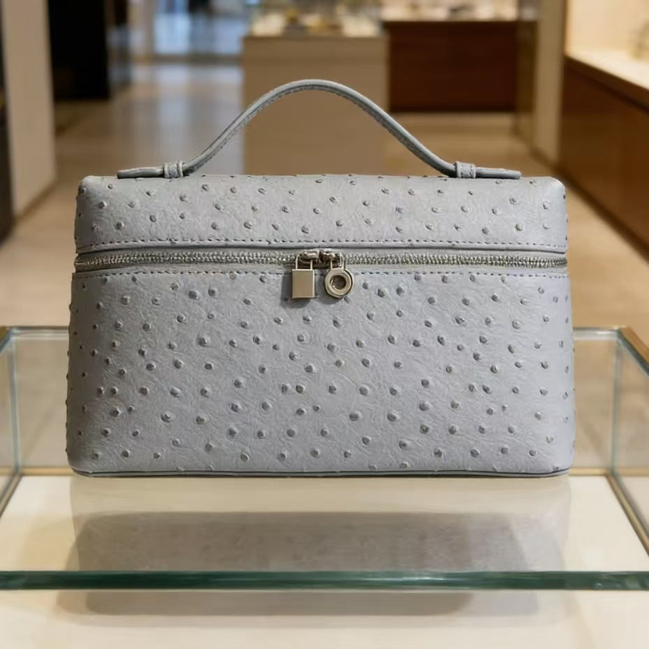 Genuine Leather Ostrich Pattern Box Handbag