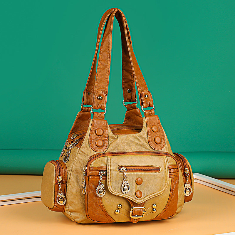 Soft Leather-like Multi-Pocket Shoulder Crossbody Bag