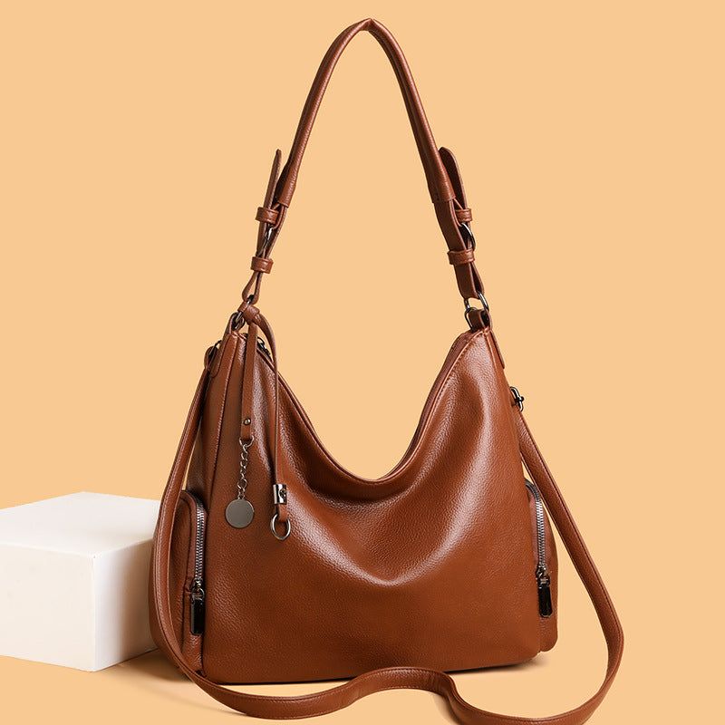 Versatile Soft Leather Tote Crossbody Shoulder Bag