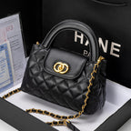 Genuine Leather Quilted Top Handle Crossbody Bag