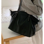 Women's Black Soft Faux Leather Tote Shoulder