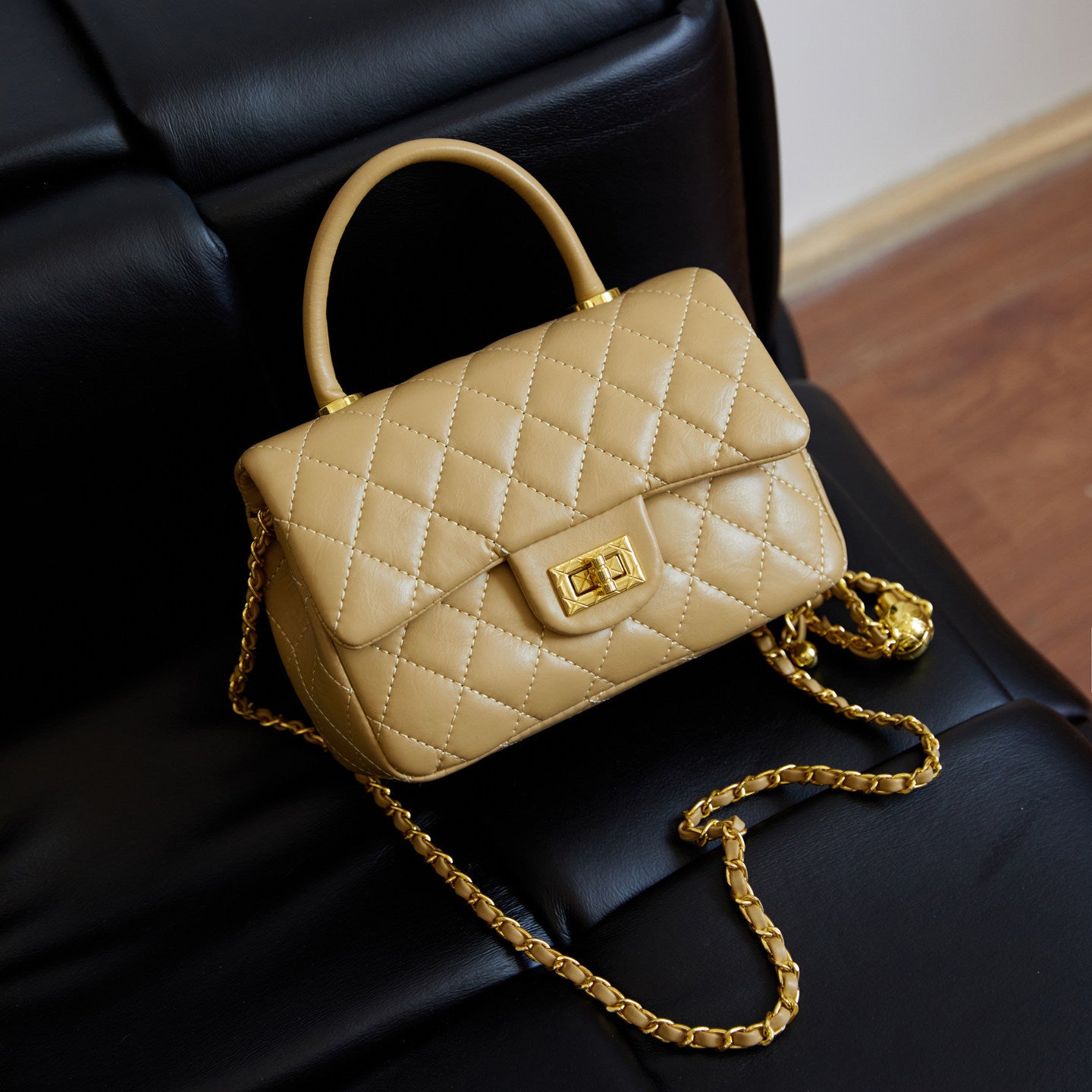 Luxury Quilted Soft Leather Top Handle Bag