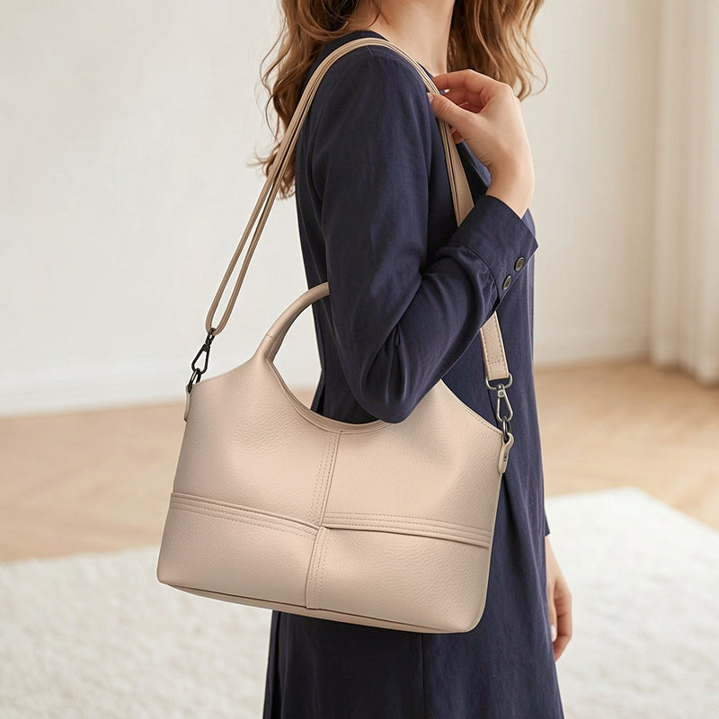 Soft Leather Commuter Tote Crossbody Bag