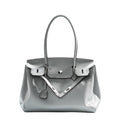 Silver Leather Tote Handbag Large Capacity