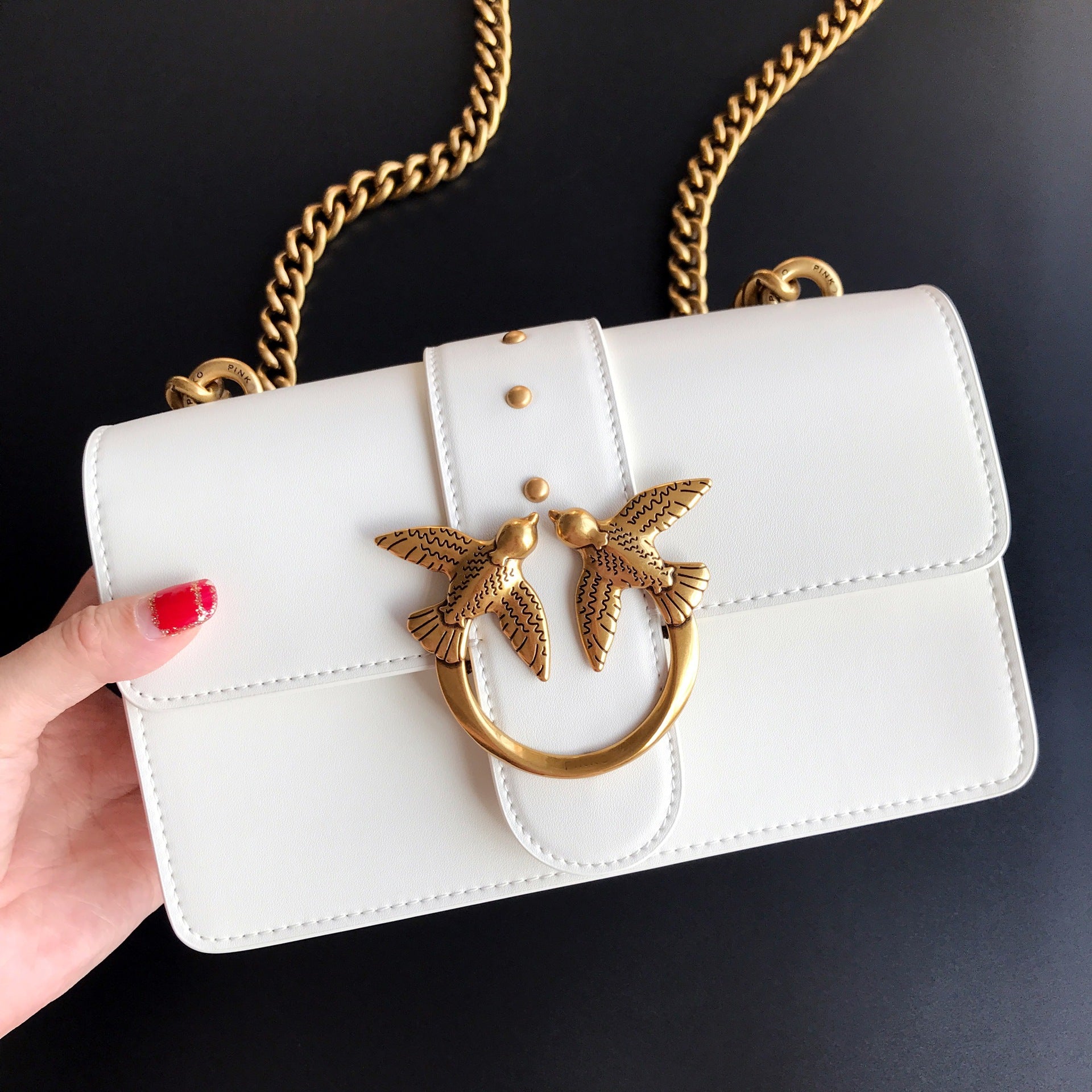 Genuine Leather Quilted Love Birds Crossbody Bag