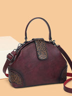 Retro Embossed Faux Leather Top-Handle Crossbody Bag