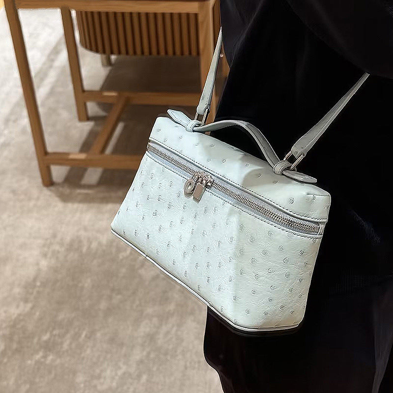 Genuine Leather Ostrich Pattern Box Handbag