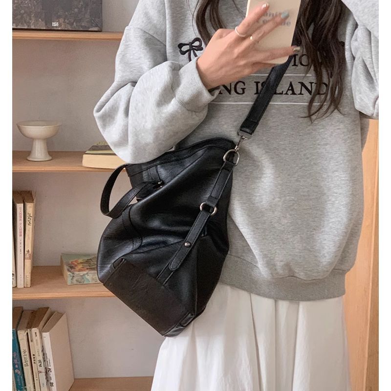 Women's Black Soft Faux Leather Tote Shoulder