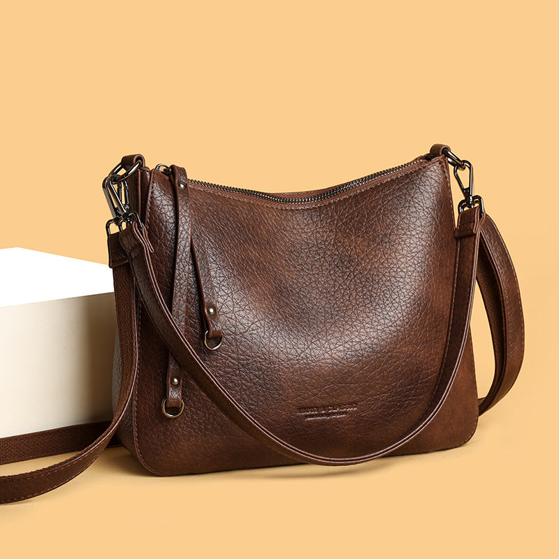 Vintage Faux Leather Commuter Shoulder Bag