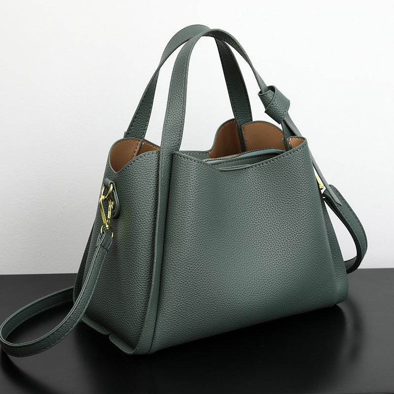 Elegant Soft Leatherette Bucket Crossbody Handbag