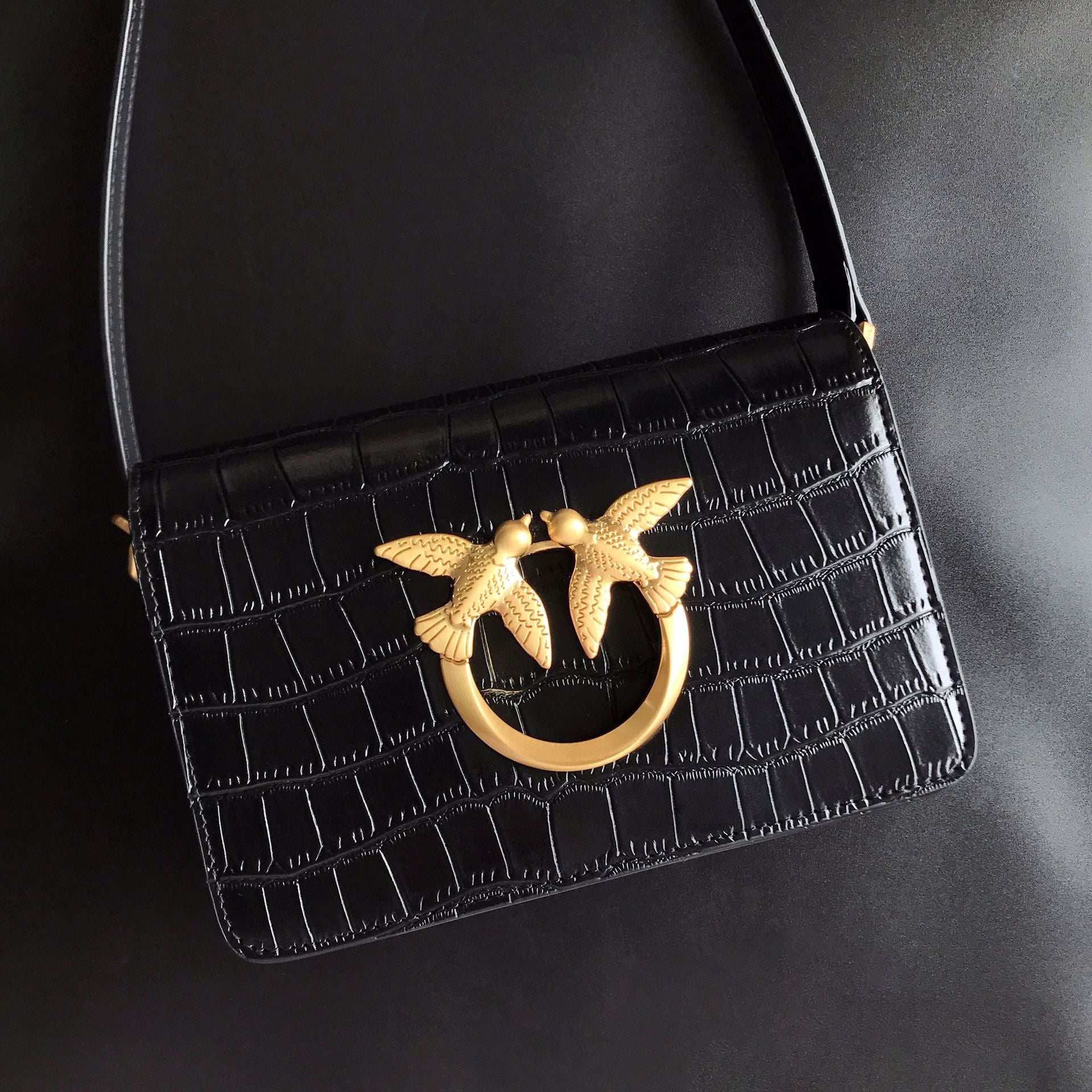 Genuine Leather Quilted Love Birds Crossbody Bag