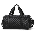 Quilted Leather Travel Duffel Bag Shoe Compartment