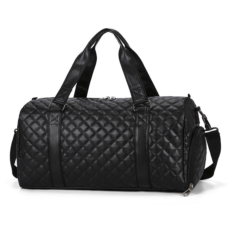 Quilted Leather Travel Duffel Bag Shoe Compartment
