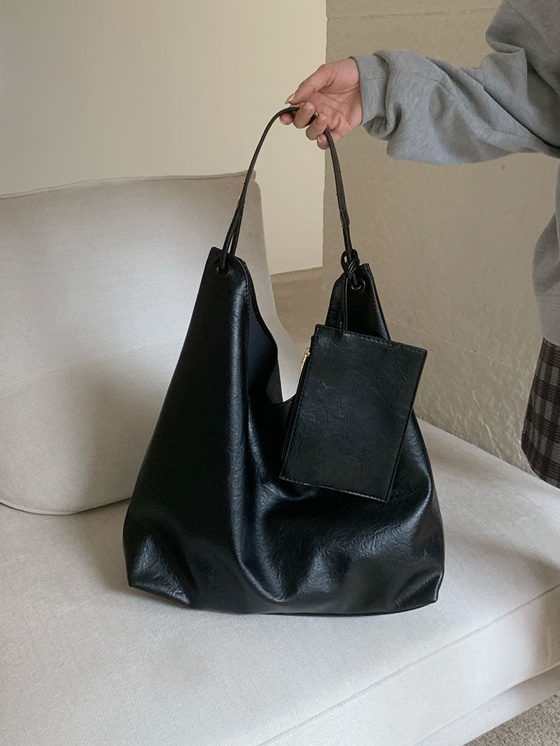Stylish Soft Leather Shoulder Tote Bag
