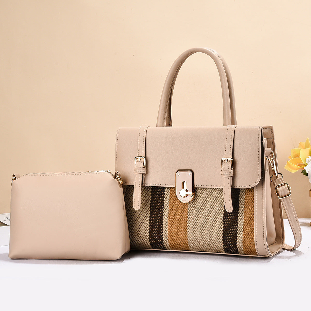 Stylish Leather Tote Bag & Pouch Set