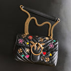 Genuine Leather Quilted Love Birds Crossbody Bag