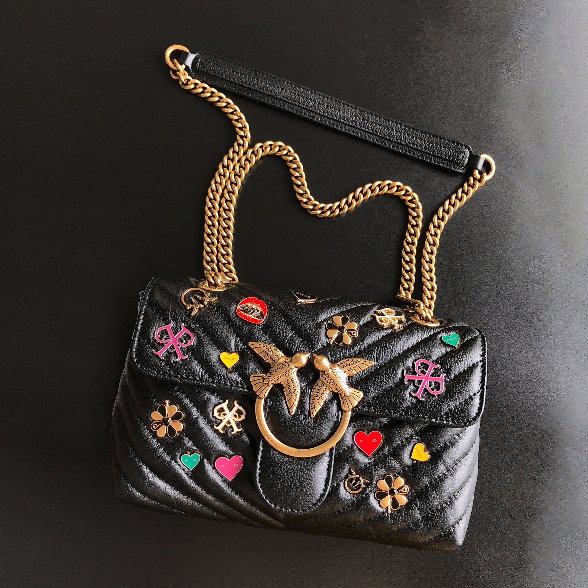 Genuine Leather Quilted Love Birds Crossbody Bag
