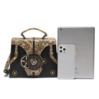 Steampunk Embossed Genuine Leather Handbag