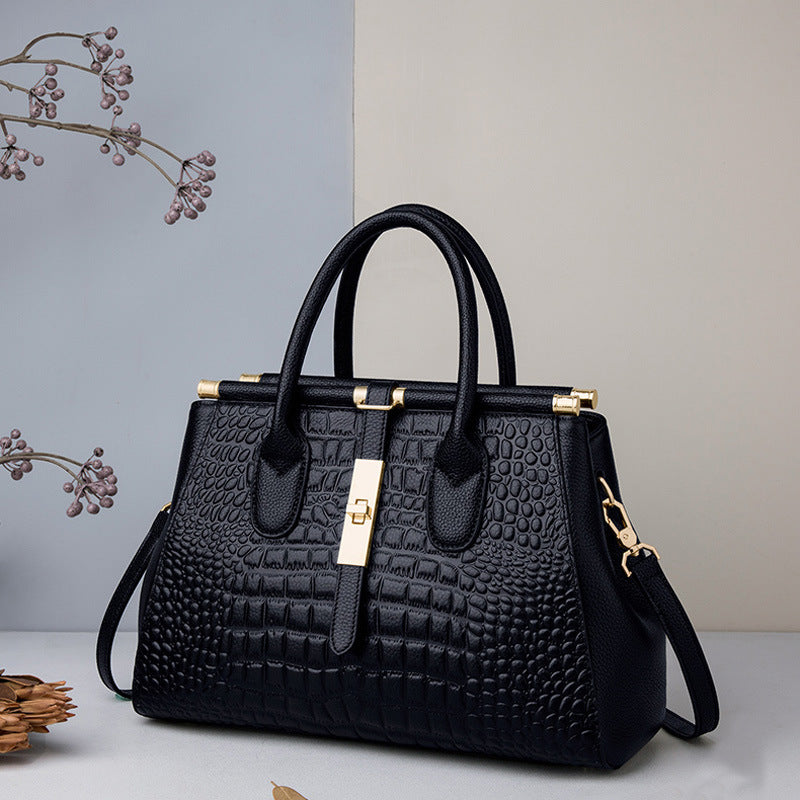 Luxury Leather Crocodile Embossed Women's Tote Handbag