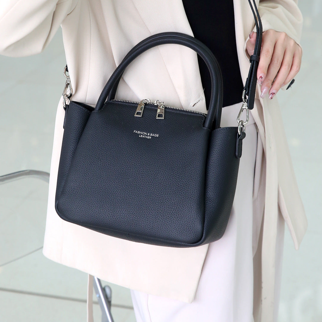 Luxury Top-Grain Leather Boston Commuter Crossbody Bag