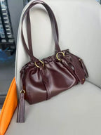 Premium Leather Ruched Drawstring Shoulder Bag