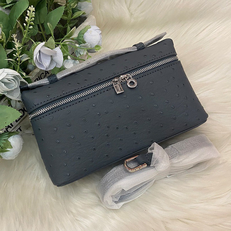 Genuine Leather Ostrich Pattern Box Handbag