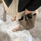 Women's Pebbled Leather Bucket Handbag