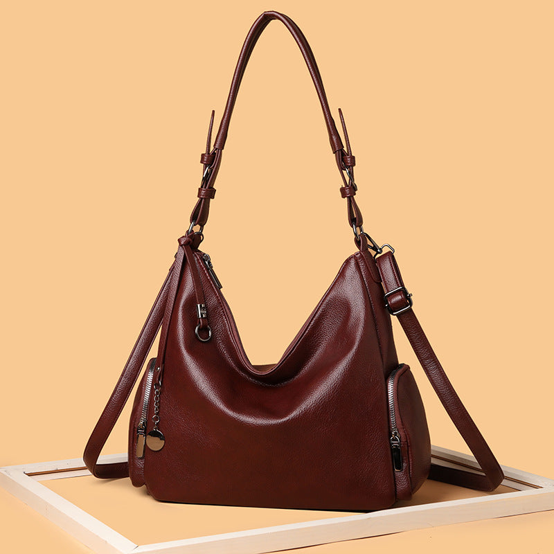 Versatile Soft Leather Tote Crossbody Shoulder Bag