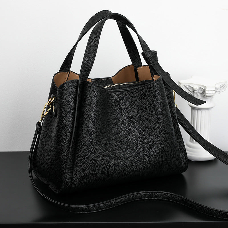 Elegant Soft Leatherette Bucket Crossbody Handbag